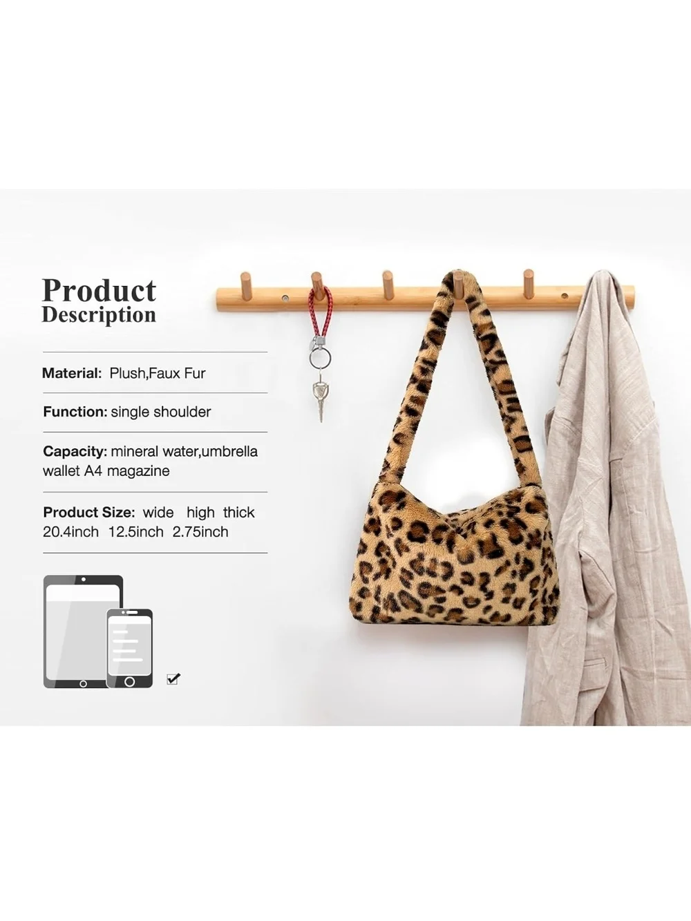 Leopard Print Faux Fur Shoulder Bag - Brown